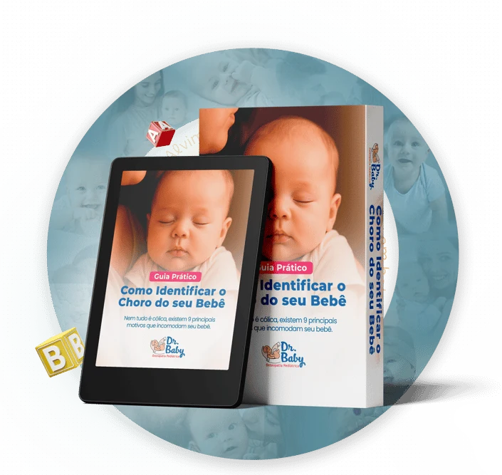Capa do guia Como Identificar o Choro do seu Bebê, em versão impressa e em tablet